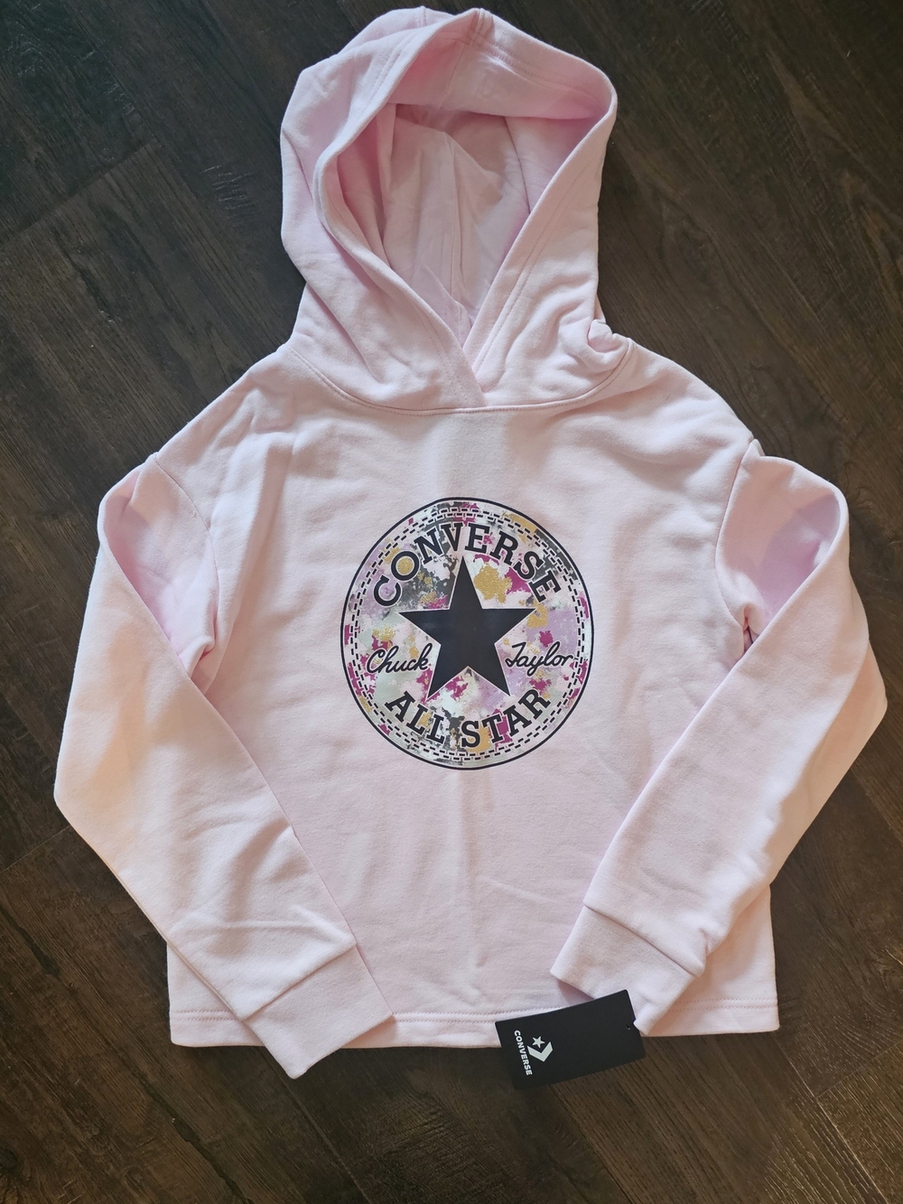 NWT Converse Girls M (10-12) Light Pink Pullover Hoodie All Star Logo Sweatshirt